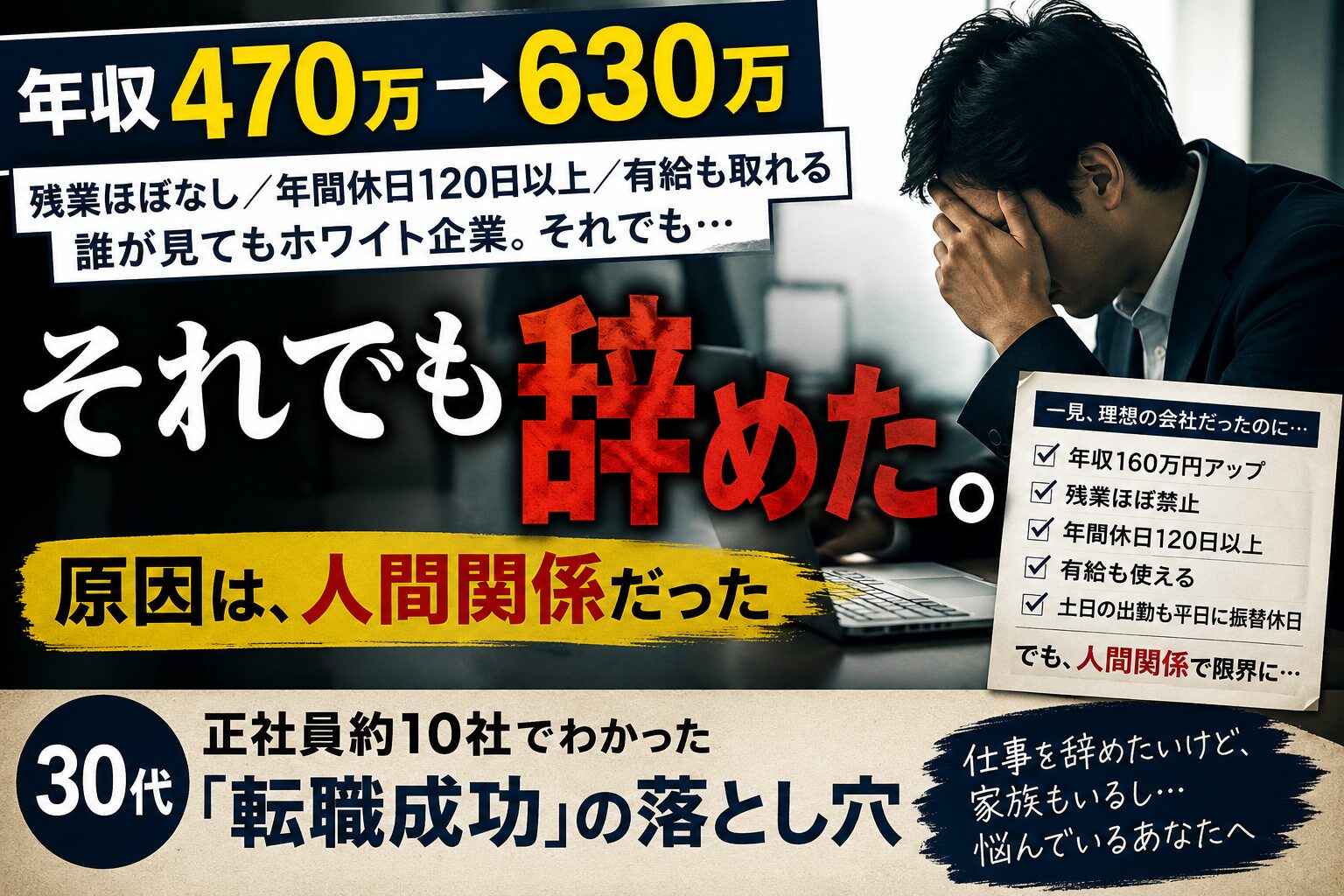 年収470万円から630万円に転職しても人間関係で退職した30代の実体験